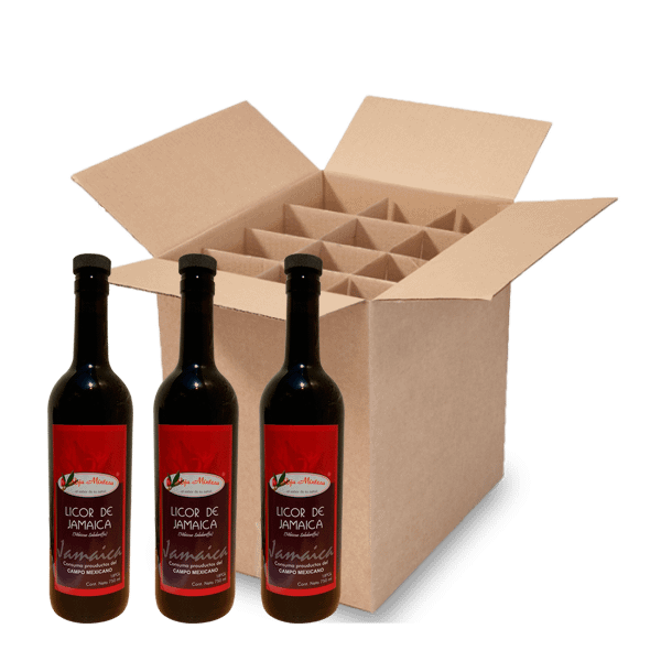 Caja con 12 botellas de licor de jamaica